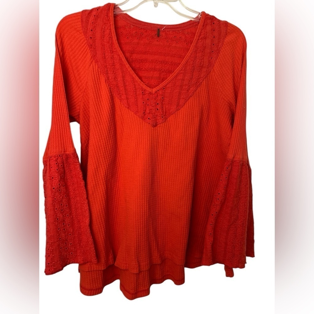 Free People Parisian Nights Blouse Top Vermillion